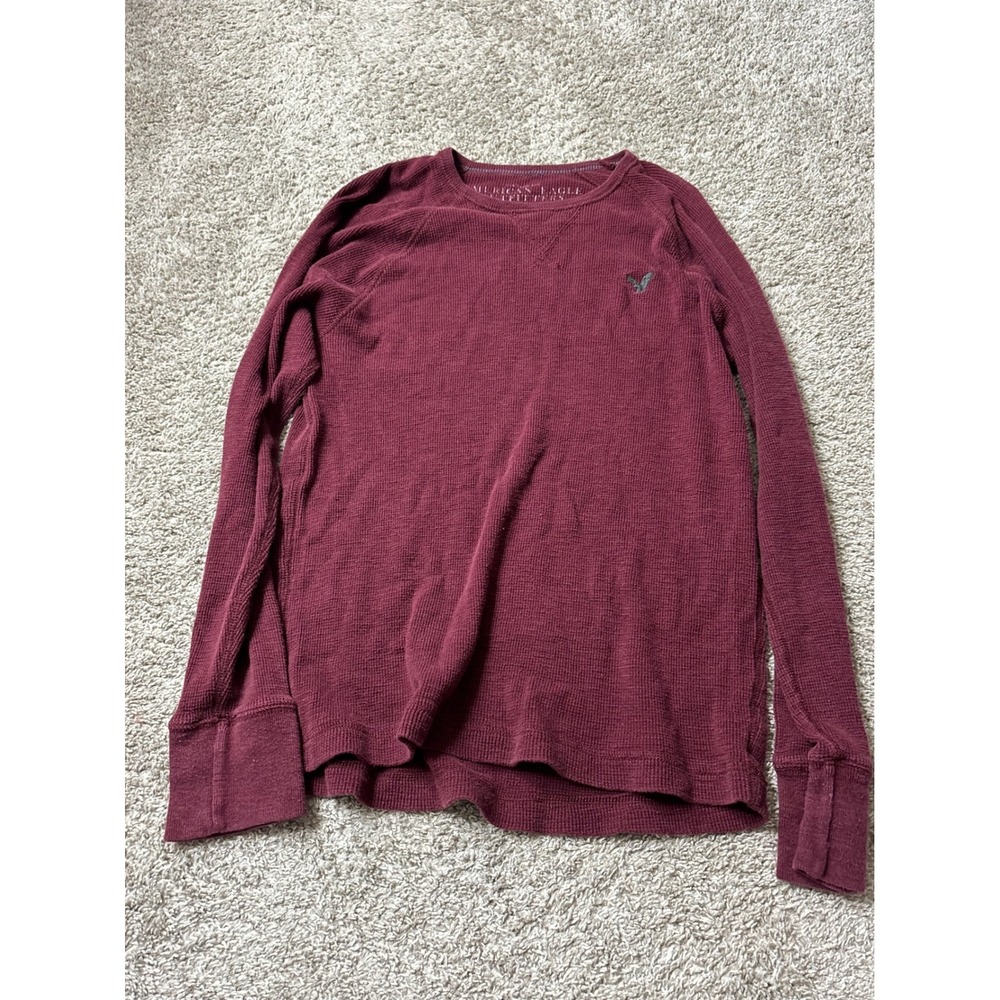 American Eagle Outfitters Mens Burgundy Waffle Knit Thermal Shirt Vintage Fit M